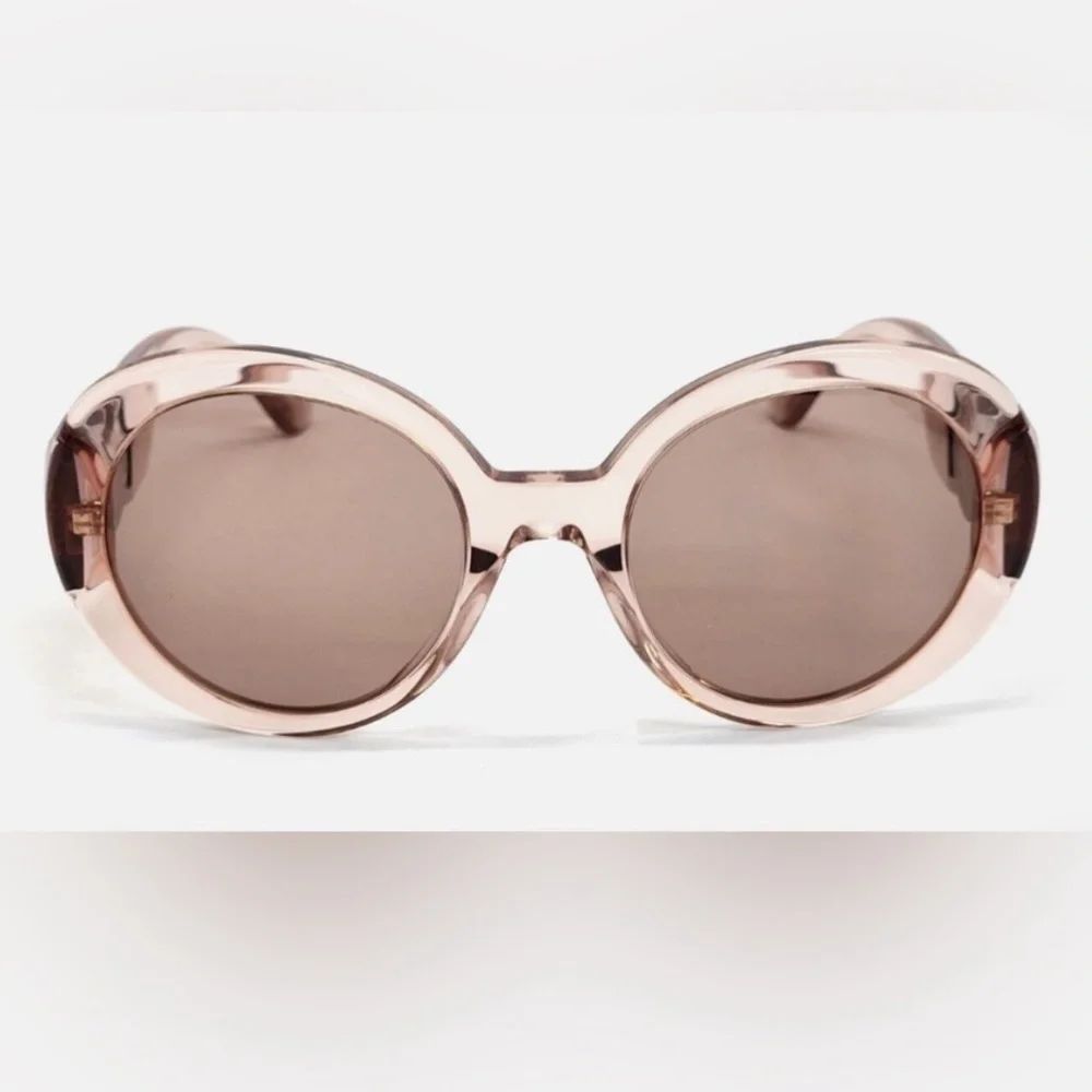 Versace Translucent Blush Round Sunglasses with Gold Accents - Picture 2 of 6